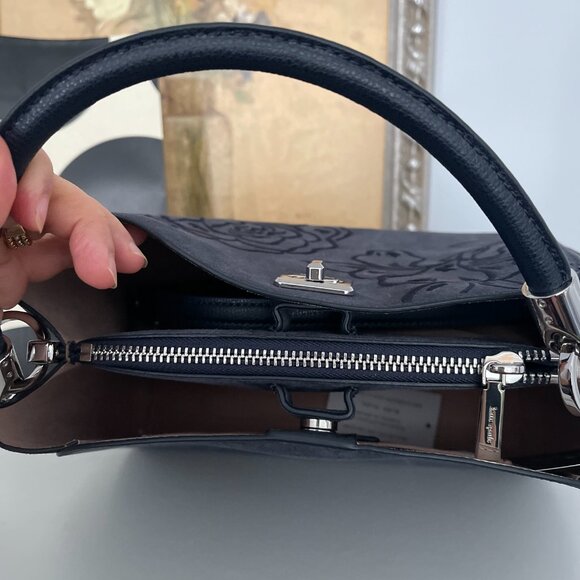 NWT KATE SPADE Phoebe Suede Embroidered Medium Top Handle Bag In Blazer Blue - Picture 6 of 6